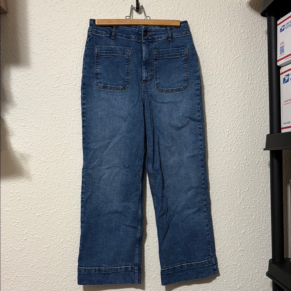 Women’s Classic baggy straight high rise 27 Blue Denim Jeans flat front pockets‎